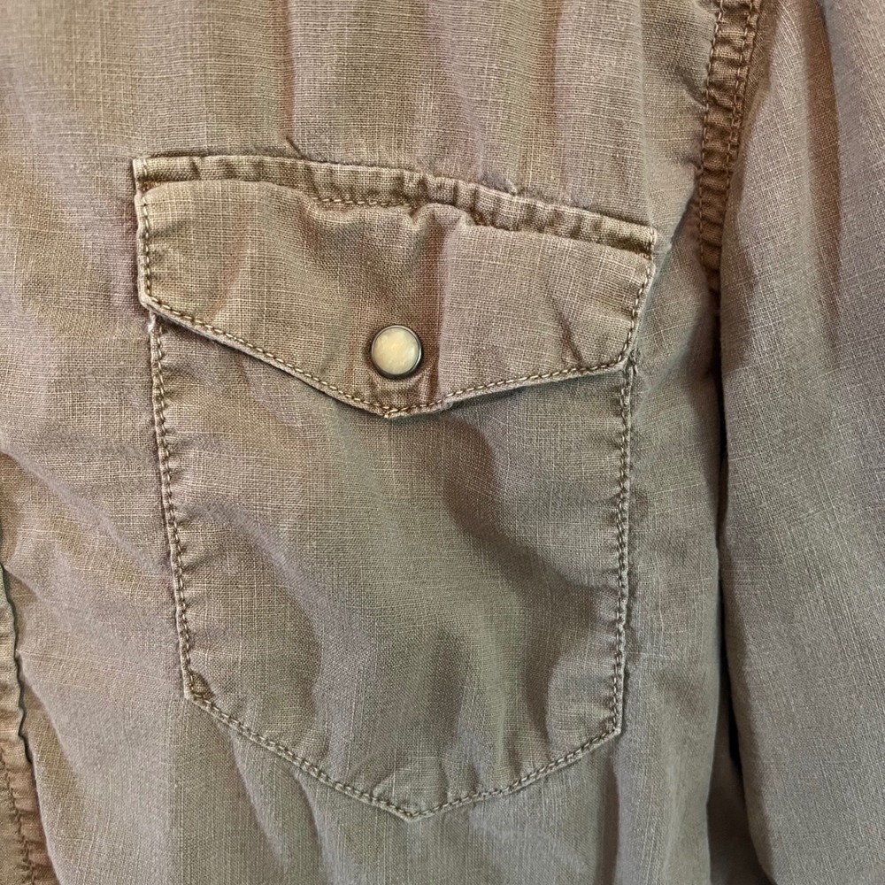 Gap Mens Pearl Snap Western Shirt Khaki Tan Slim Fit Cotton Large Lp - Picture 3 of 7